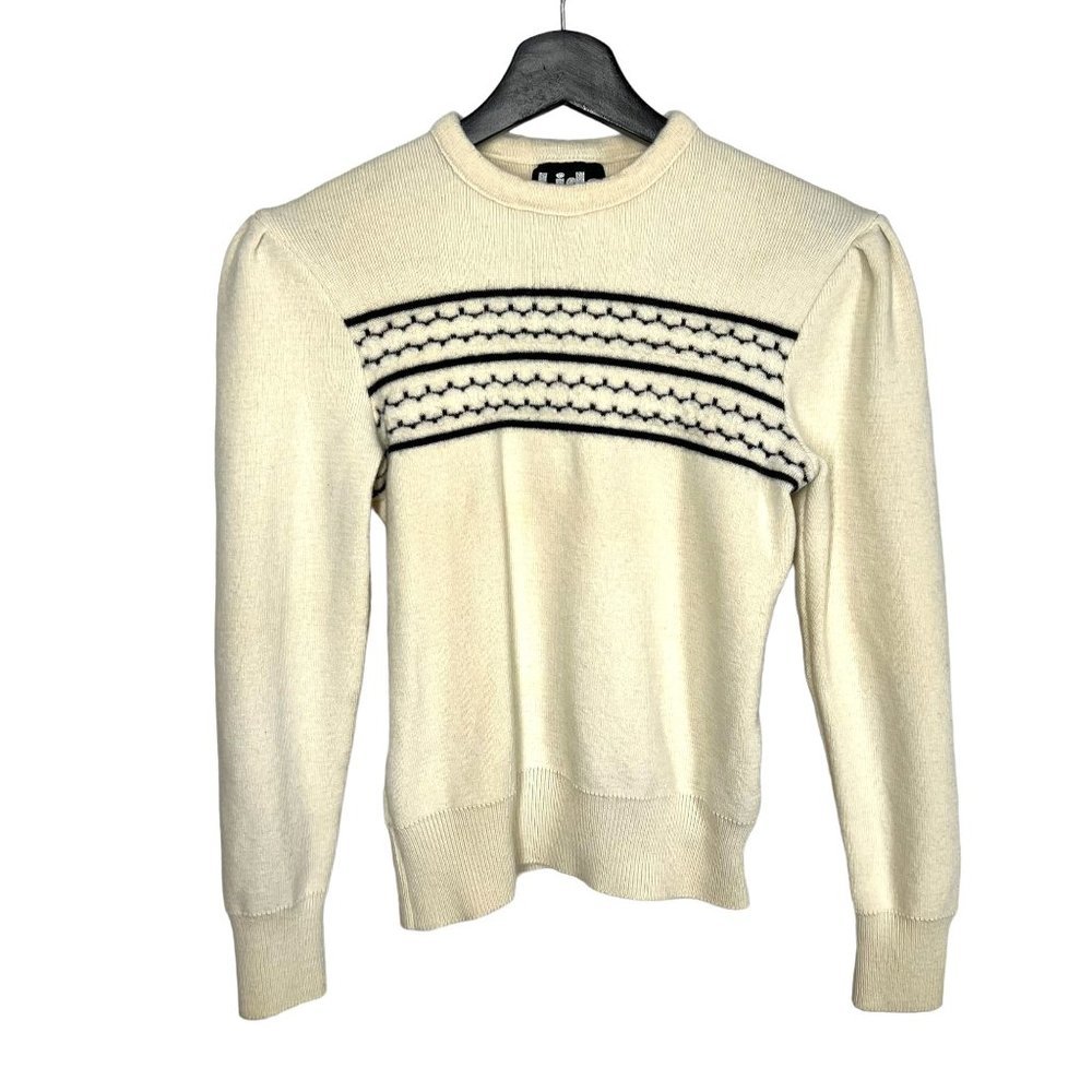 Vintage 70s Lido of CA Cream Blue Stripe Wool Pull Over Sweater Medium